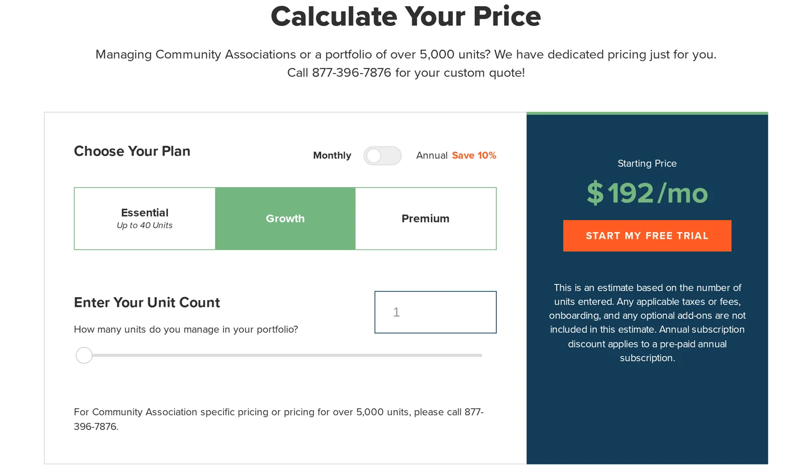 Buildium interactive unit pricing calculator on buildium.com/pricing/